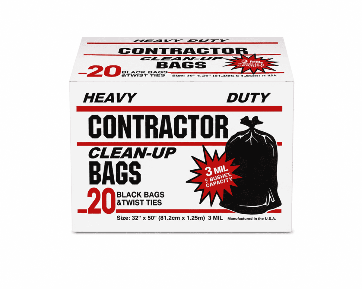 Heavy Duty Contractor Clean-Up Bags 3 Mil 20 Count Box Packaging