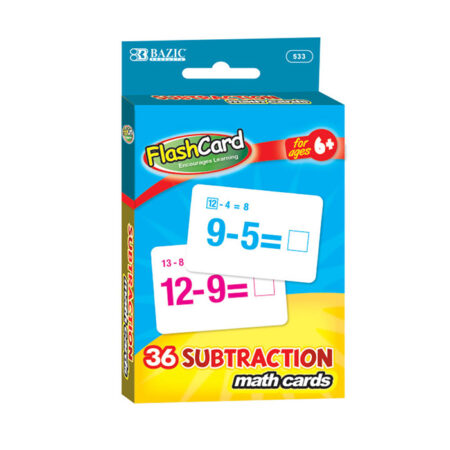 Subtraction Flash Cards for Kids – 36 Colorful Math Learning Cards – Bulk Pack of 24 for Classroom and Retail Use