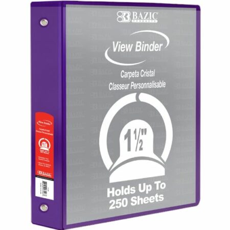 3-Ring View Binder - Purple - 1.5" Rings - w/ 2-Pockets - Pack of 12