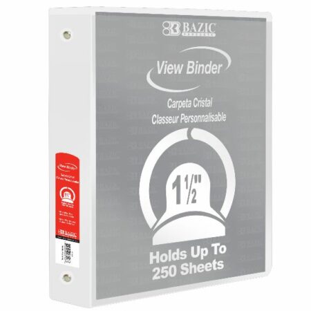3-Ring View Binder – White – 1.5″ Rings – w/ 2-Pockets - Pack of 12