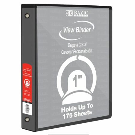 3-Ring View Binder – Black – 1″ Rings – w/ 2-Pockets - Pack of 12
