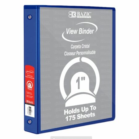 3-Ring View Binder – Blue – 1″ Rings – w/ 2-Pockets - Pack of 12