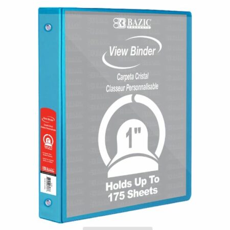 3-Ring View Binder – Cyan – 1″ Rings – w/ 2-Pockets - Pack of 12