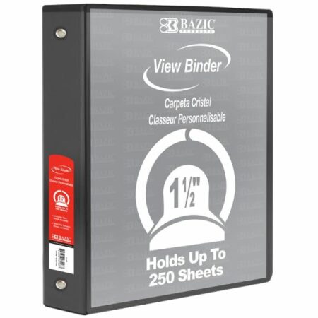 3-Ring View Binder - Black - 1.5" Rings - w/ 2-Pockets - Pack of 12