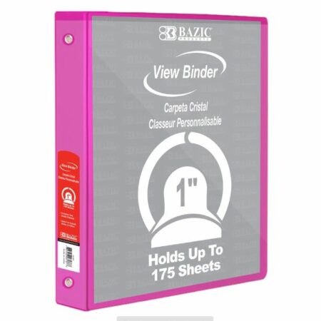 3-Ring View Binder – Fuschia – 1″ Rings – w/ 2-Pockets - Pack of 12