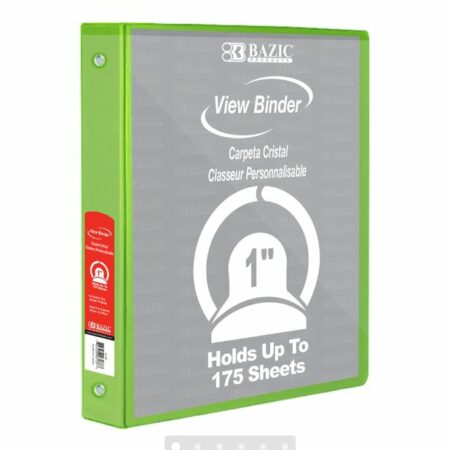 3-Ring View Binder – Lime Green – 1″ Rings – w/ 2-Pockets - Pack of 12