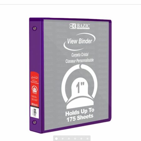 3-Ring View Binder – Purple – 1″ Rings – w/ 2-Pockets - Pack of 12