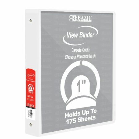 3-Ring View Binder – White – 1″ Rings – w/ 2-Pockets - Pack of 12