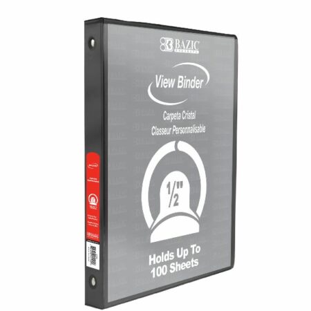 3-Ring View Binder - Black - 1/2" Rings - w/ 2-Pockets - Pack of 12