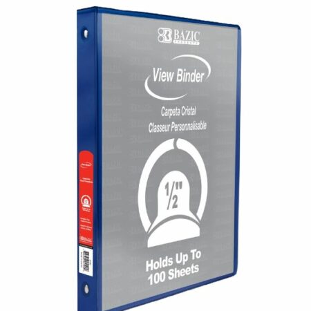 3-Ring View Binder - Blue - 1/2" Rings - w/ 2-Pockets - Pack of 12