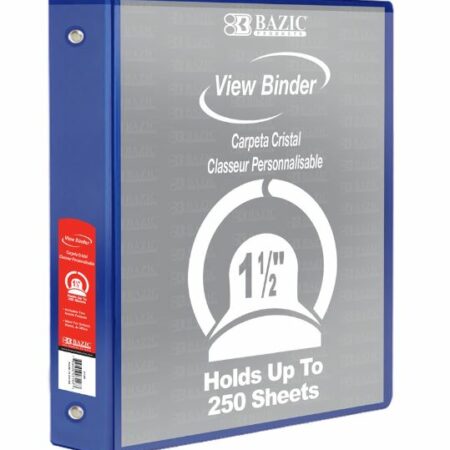 3-Ring View Binder – Blue – 1.5″ Rings – w/ 2-Pockets - Pack of 12