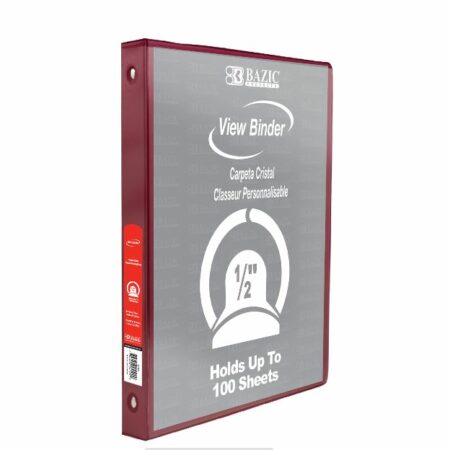 3-Ring View Binder - Burgundy - 1/2" Rings - w/ 2-Pockets - Pack of 12