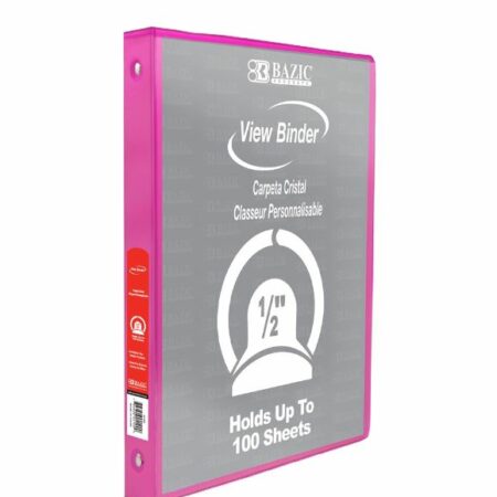 3-Ring View Binder - Fuschia - 1/2" Rings - w/ 2-Pockets - Pack of 12