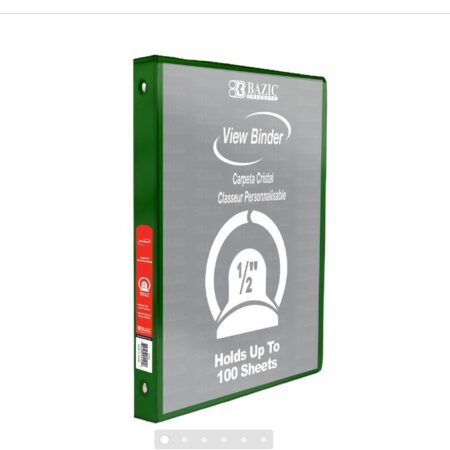 3-Ring View Binder - Green - 1/2" Rings - w/ 2-Pockets - Pack of 12
