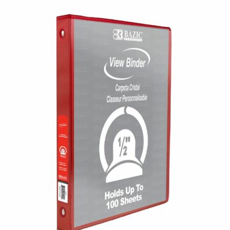 3-Ring View Binder - Red - 1/2" Rings - w/ 2-Pockets - Pack of 12