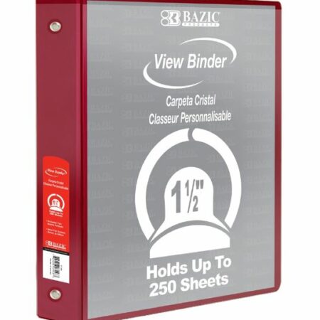 3-Ring View Binder – Burgundy – 1.5″ Rings – w/ 2-Pockets - Pack of 12