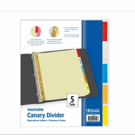 Loose Leaf Paper Dividers w/ 5-Insertable Color Tabs - For 3-Ring Binder - Pack of 24