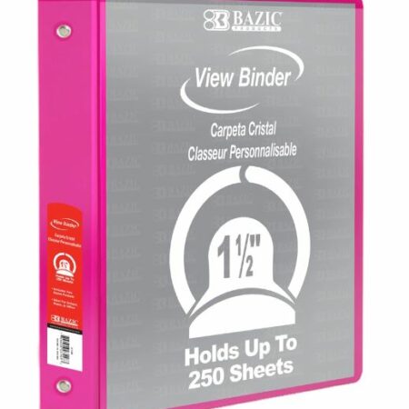 3-Ring View Binder – Fuschia – 1.5″ Rings – w/ 2-Pockets - Pack of 12