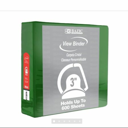 3-Ring View Binder – Green – 3″ Rings – w/ 2-Pockets - Pack of 12