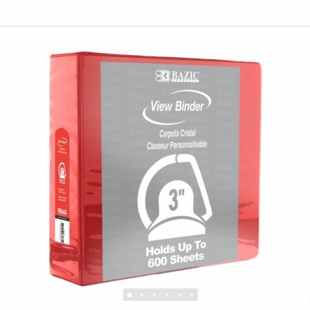 3-Ring View Binder – Red – 3″ Rings – w/ 2-Pockets - Pack of 12