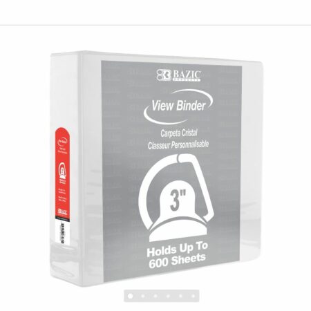 3-Ring View Binder – White – 3″ Rings – w/ 2-Pockets - Pack of 12