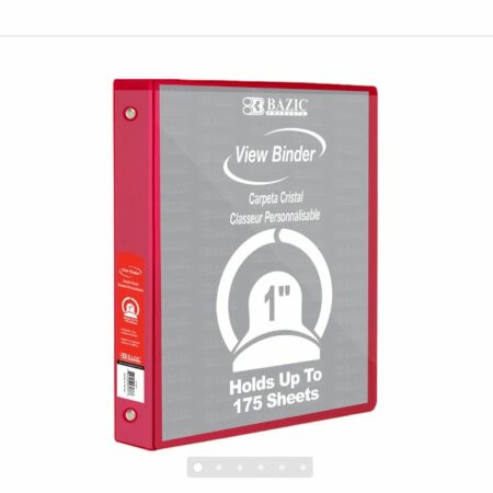 3-Ring View Binder – Red – 1″ Rings – w/ 2-Pockets - Pack of 12