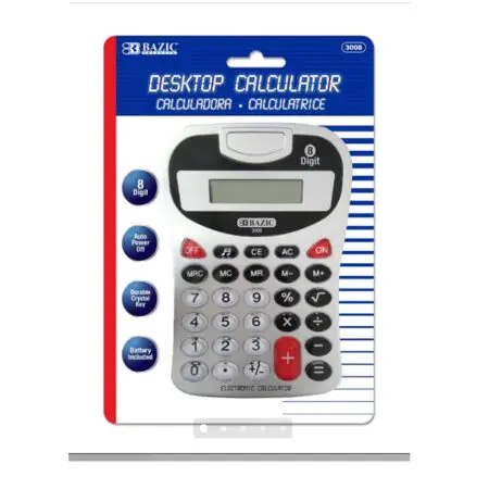 8-Digit Desktop Calculator – Silver with Tone