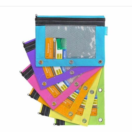 Bright Color 3-Ring Pencil Pouch w/ Mesh Window