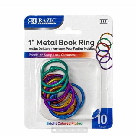 1" Assorted Color Metal Book Rings (10/Pack)