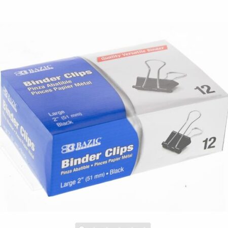 Large 2" (51mm) Black Binder Clip (12/Box)