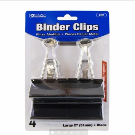 Large 2" (51mm) Black Binder Clip (4/Pack)