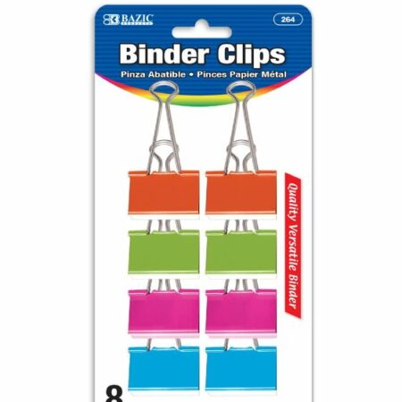 Medium 1 1/4" (32mm) Assorted Color Binder Clip (8/Pack)