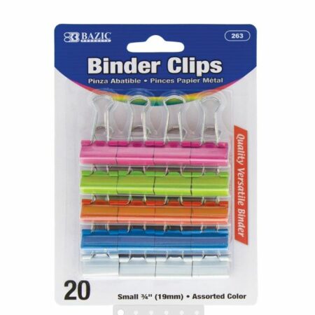 Small 3/4" (19mm) Assorted Color Binder Clip (20/Pack)