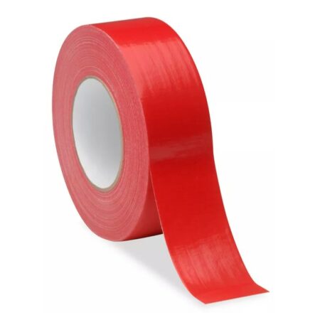 2-inch x 60-yard red duct tape – case of 24 rolls. Heavy-duty adhesive with a strong cloth backing for repairs, bundling, and industrial applications.