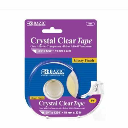 Crystal clear tape with dispenser, 3/4 inch x 1296 inches, perfect for home, office, and back-to-school use.