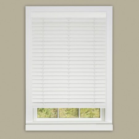 2" White Faux Wood Blind with Wood Grain - 29x64