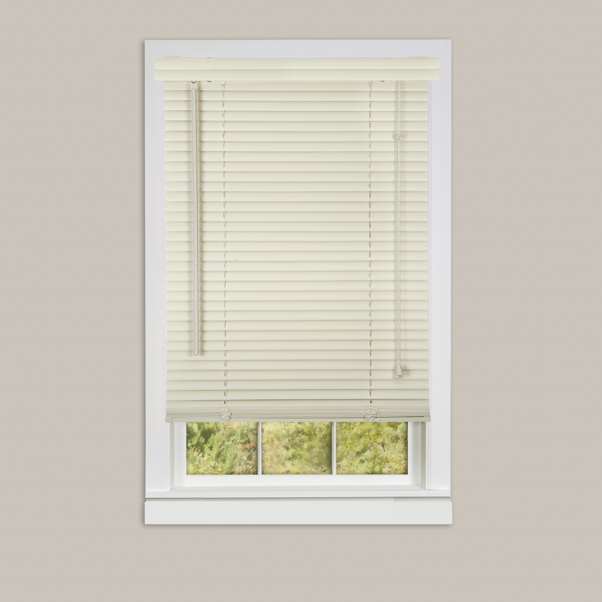 36x36 Vinyl Mini Blinds - Alabaster Color, Cordless, with Tilt-Wand Included. Wholesale Price.
