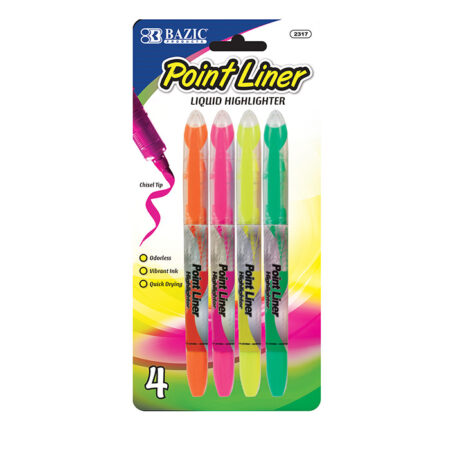 Pack of 144 liquid fluorescent highlighter pens with a chisel tip, cap clip design, and bright neon colors for precise highlighting with quick-drying, smear-free ink.