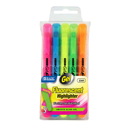 Pack of 48 fluorescent gel highlighters with a twist-up design, assorted bright colors, quick-dry, and smear-free ink. Perfect for office, school, and work use