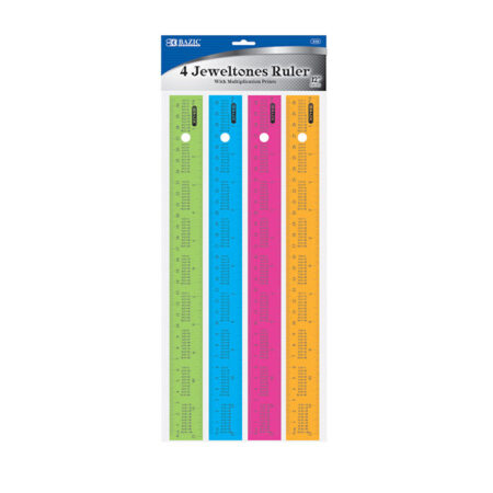 Colorful 12-inch rulers with printed multiplication tables, ideal for school students in grades 3–6