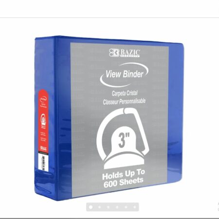 3-Ring View Binder – Blue – 3″ Rings – w/ 2-Pockets - Pack of 24