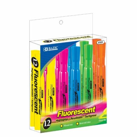 Fluorescent desk-style highlighters in assorted colors with wide chisel tips, 12-pack, case of 72