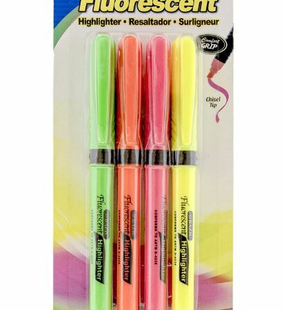 Fluorescent pen-style highlighters with cushion grip and pocket clip, assorted colors, 4-pack, case of 144.