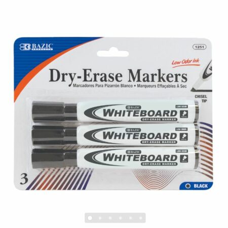 Black Chisel Tip Dry-Erase Markers (3/Pack) - Pack of 144