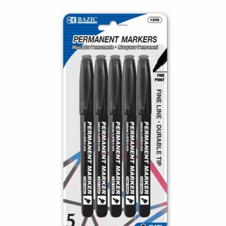 Black Fine Tip Permanent Markers w/ Pocket Clip (5/Pack) - Pack of 144
