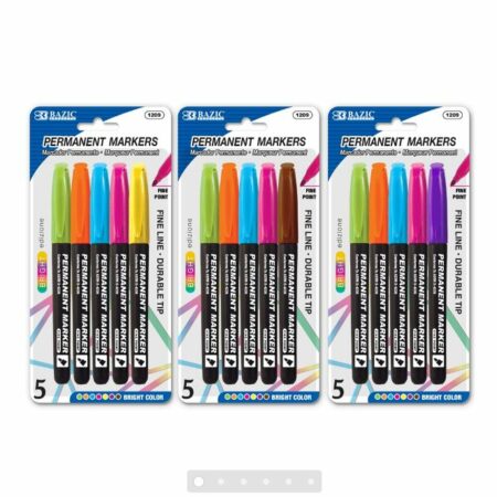 Fancy Colors Fine Tip Permanent Markers w/ Pocket Clip (5/Pack) - Pack of 144