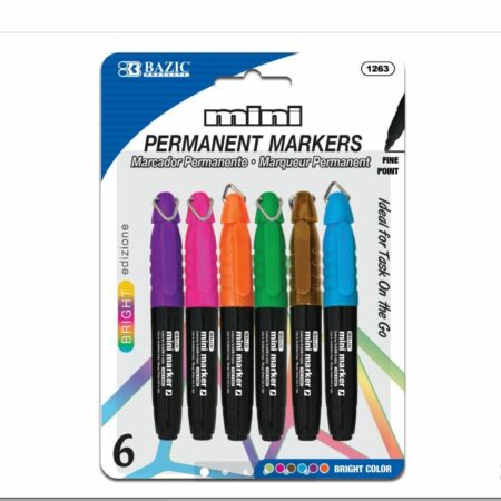 Fancy Colors Mini Fine Point Permanent Marker w/ Cap Clip (6/Pack) - Pack of 144
