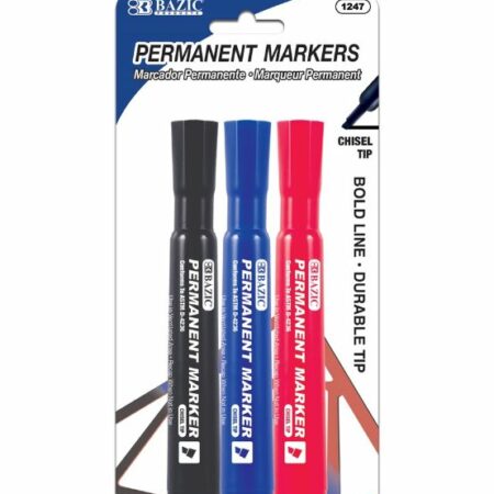 Asst. Color Chisel Tip Desk Style Permanent Markers (3/Pack) - Pack of 144