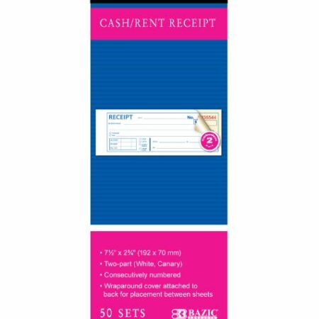 50 Sets 7 1/2" x 2 3/4" 2-Part Carbonless Cash or Rent Receipt