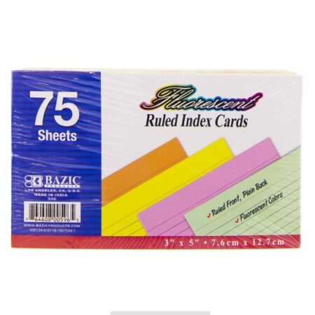 75 Ct. 3" X 5" Ruled Fluorescent Colored Index Card